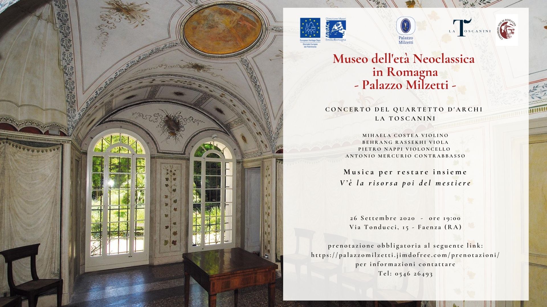 Palazzo Milzetti - Concerto: Musica per restare insieme. V’è la risorsa poi del mestiere